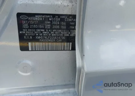 2018 Hyundai Elantra Se from USA, damaged, VIN KMHD74LF2JU614736
